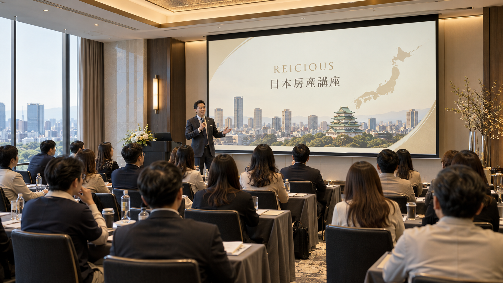 AI 生成的瑞旭國際日本房產講座情境模擬圖