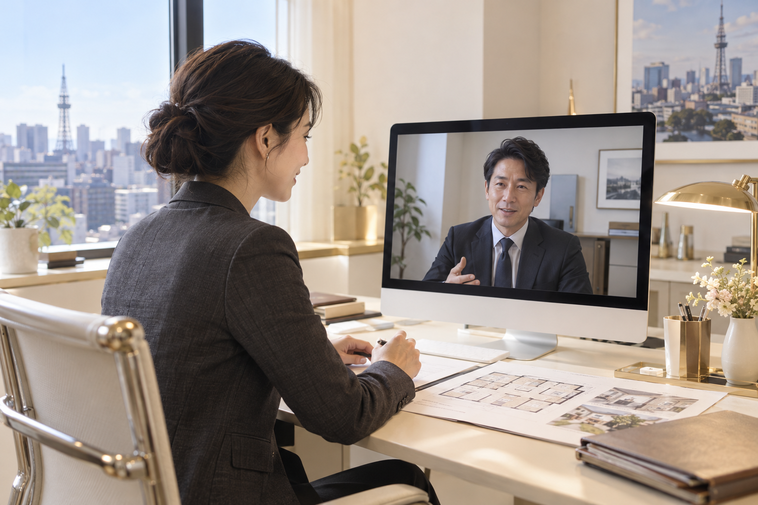 AI 生成的台灣與日本房產服務團隊協作情境圖
